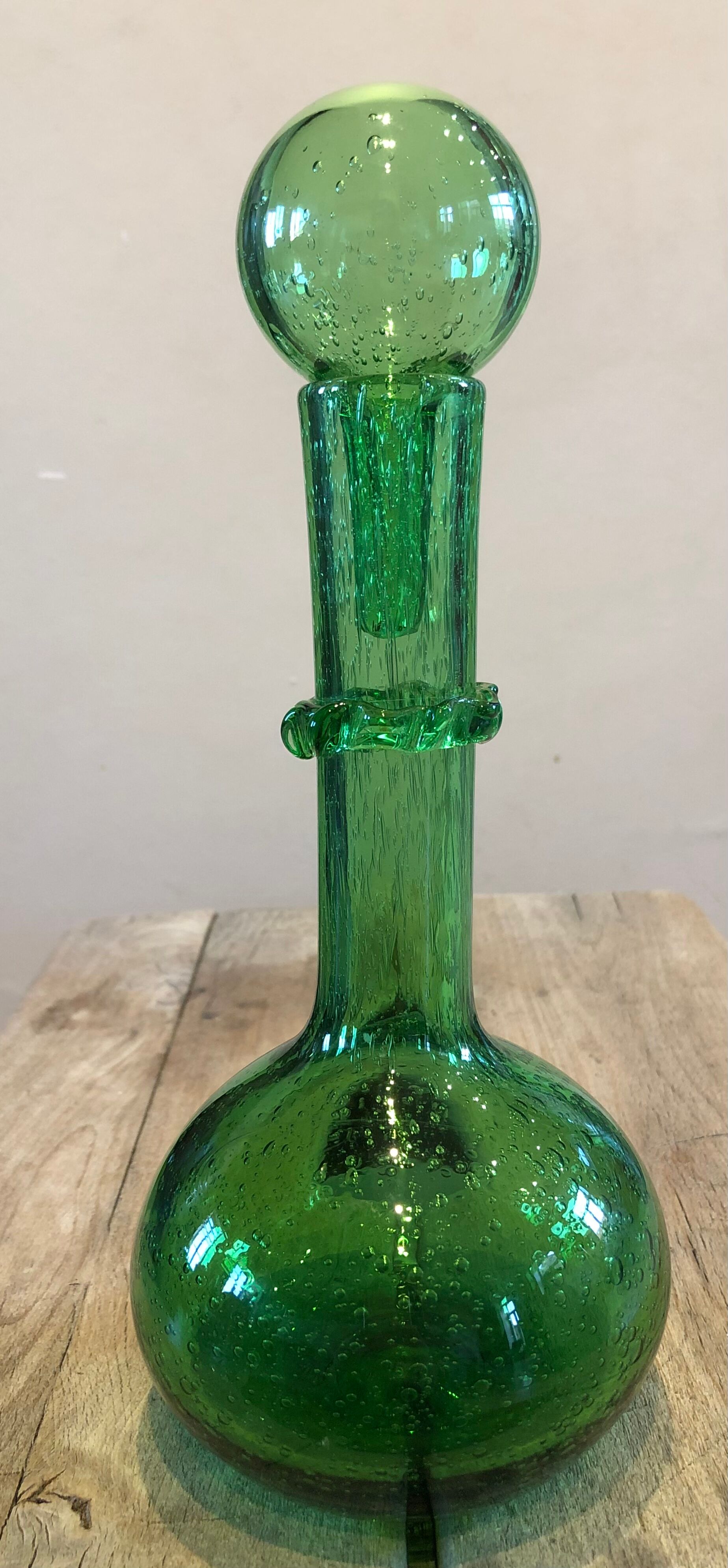 Bubbled glass decanter signed Biot
