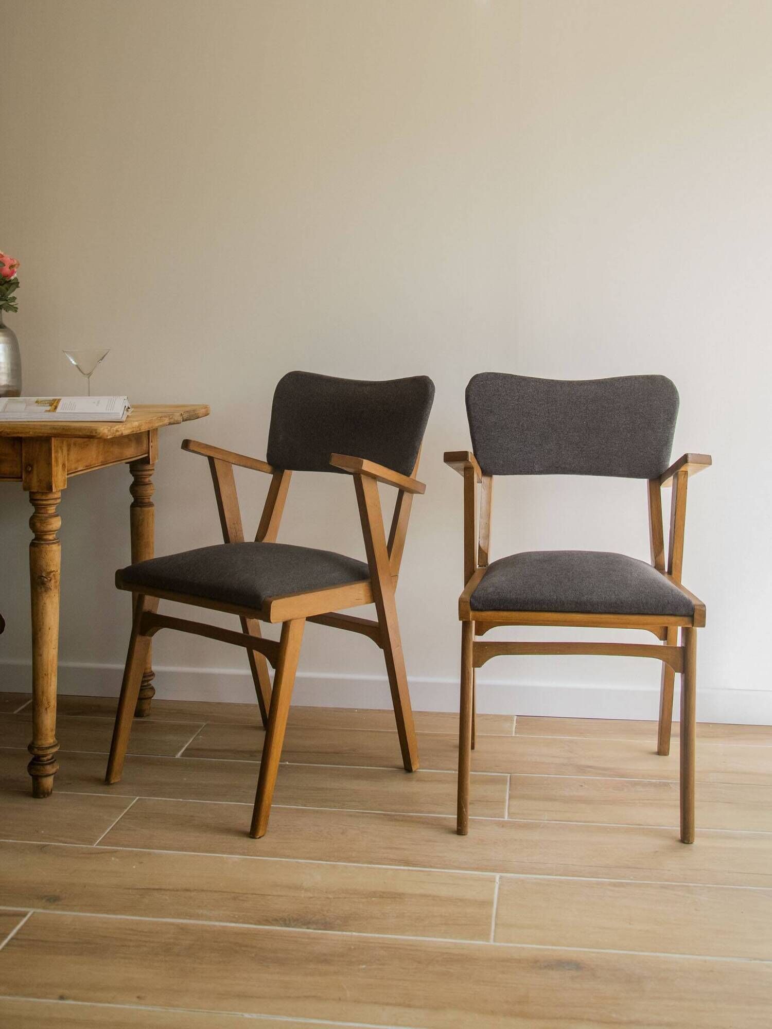 Pair of grey wooden Scandinavian chairs