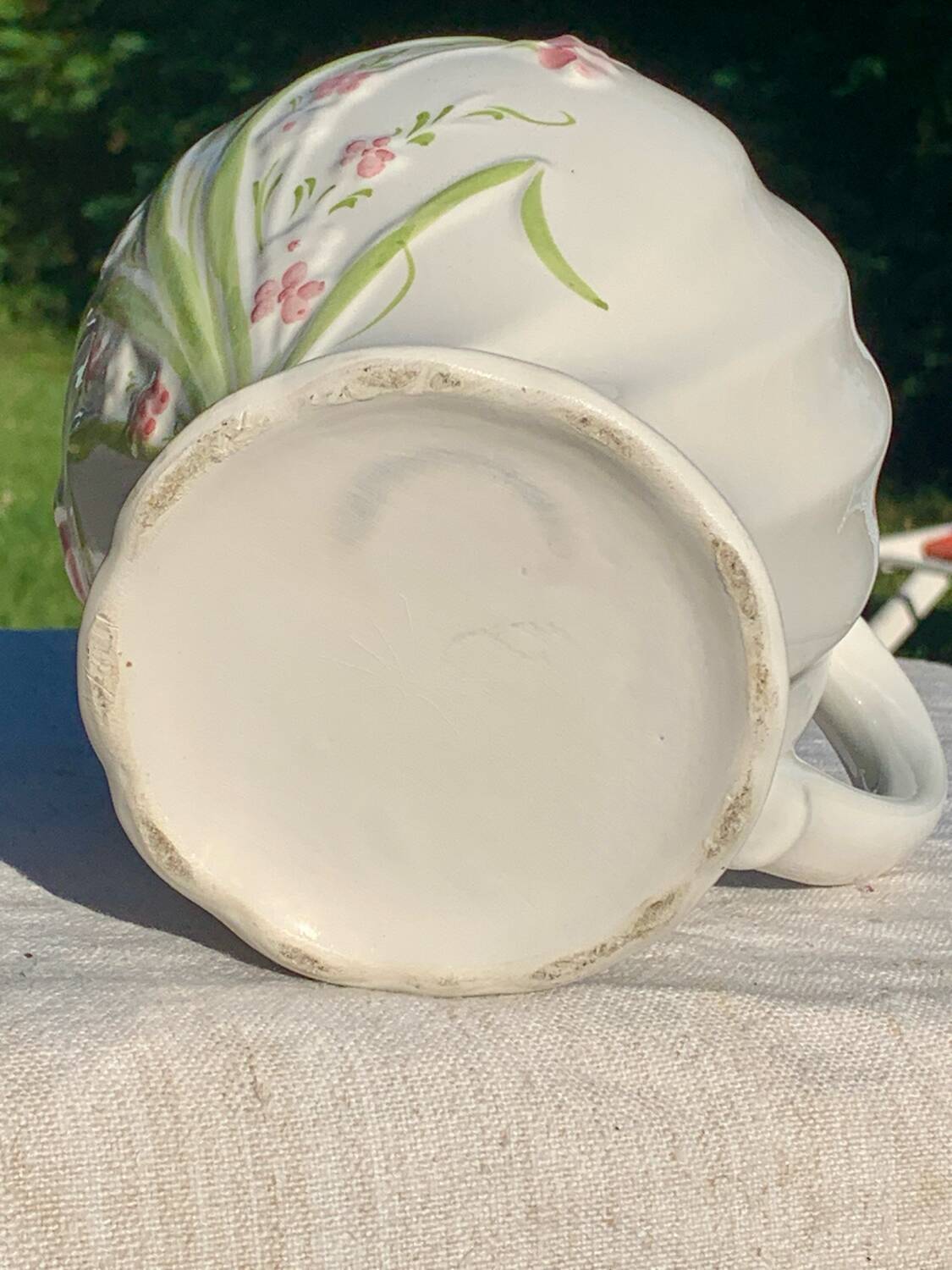 Vintage pink flower slip pitcher