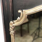 Trumeau mirror in black and silver patinated wood in Louis XV style