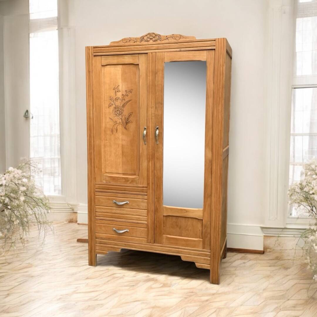 Parisian art deco hotel wardrobe in solid raw oak 1930