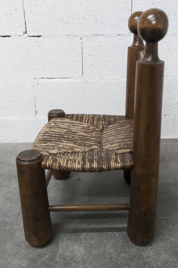 Chaise enfant 1960 chêne et osier