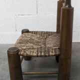 Brutalist children's chair by Charles Doudouyt 1960 oak and wicker