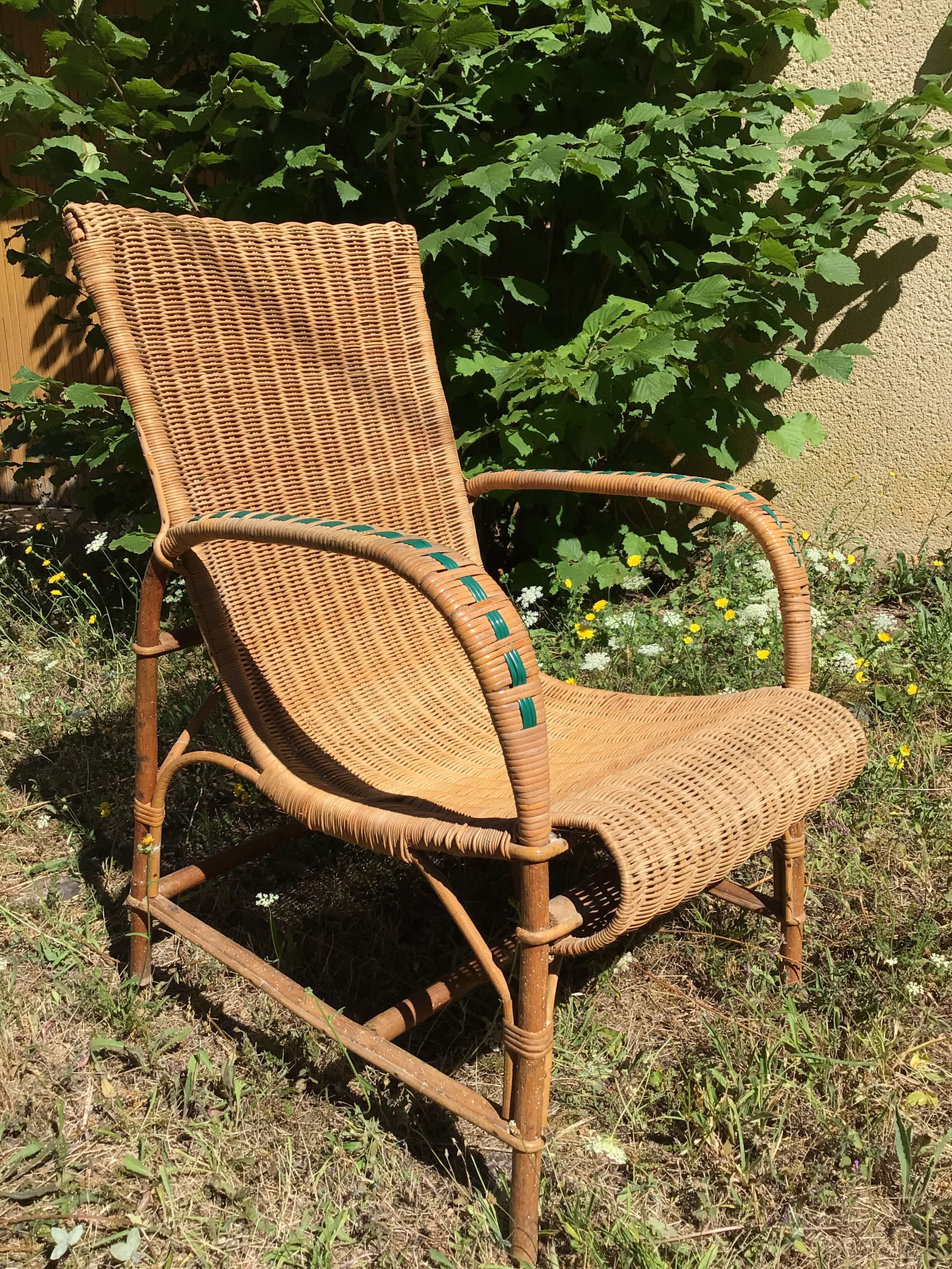 Wicker and rattan armchair 60s