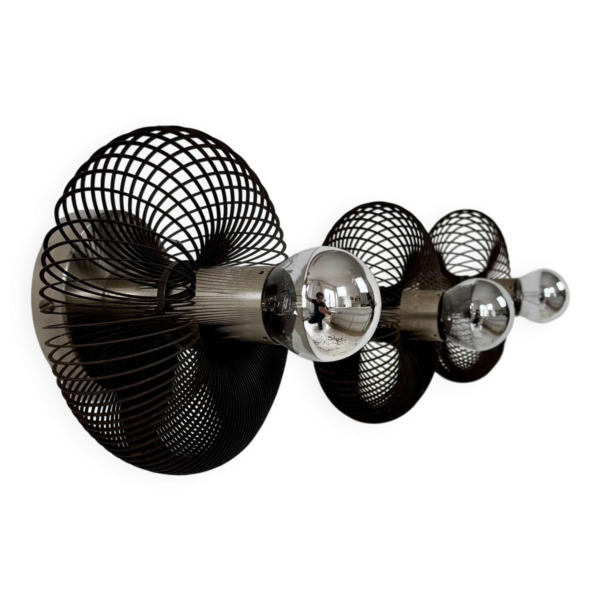 Set of 3 vintage wall lights, metal, France, 1970.