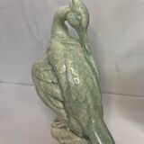 Art Deco Pair cormorants cracked ceramic signed circa 1940