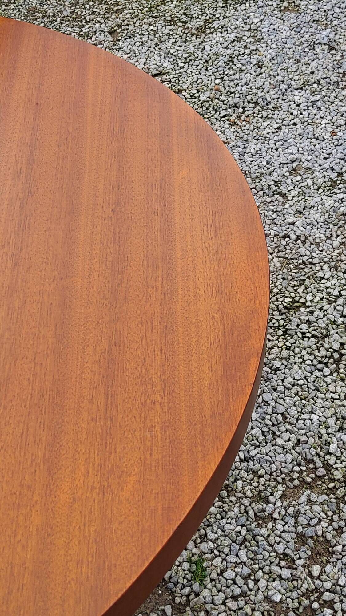 Vintage round table in blond mahogany by Gérard Guermonprez Editor Magnani, metal base