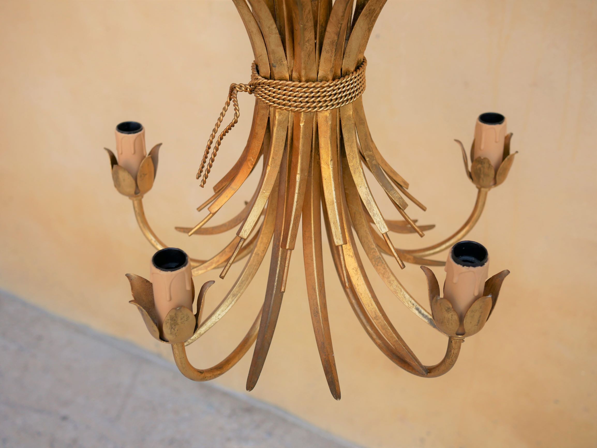 Golden vintage chandelier "wheat ears" by Maison Masca