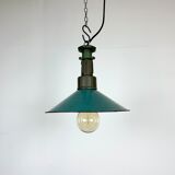 Industrial Green Enamel Factory Pendant Lamp with Cast Aluminium Top, 1960s