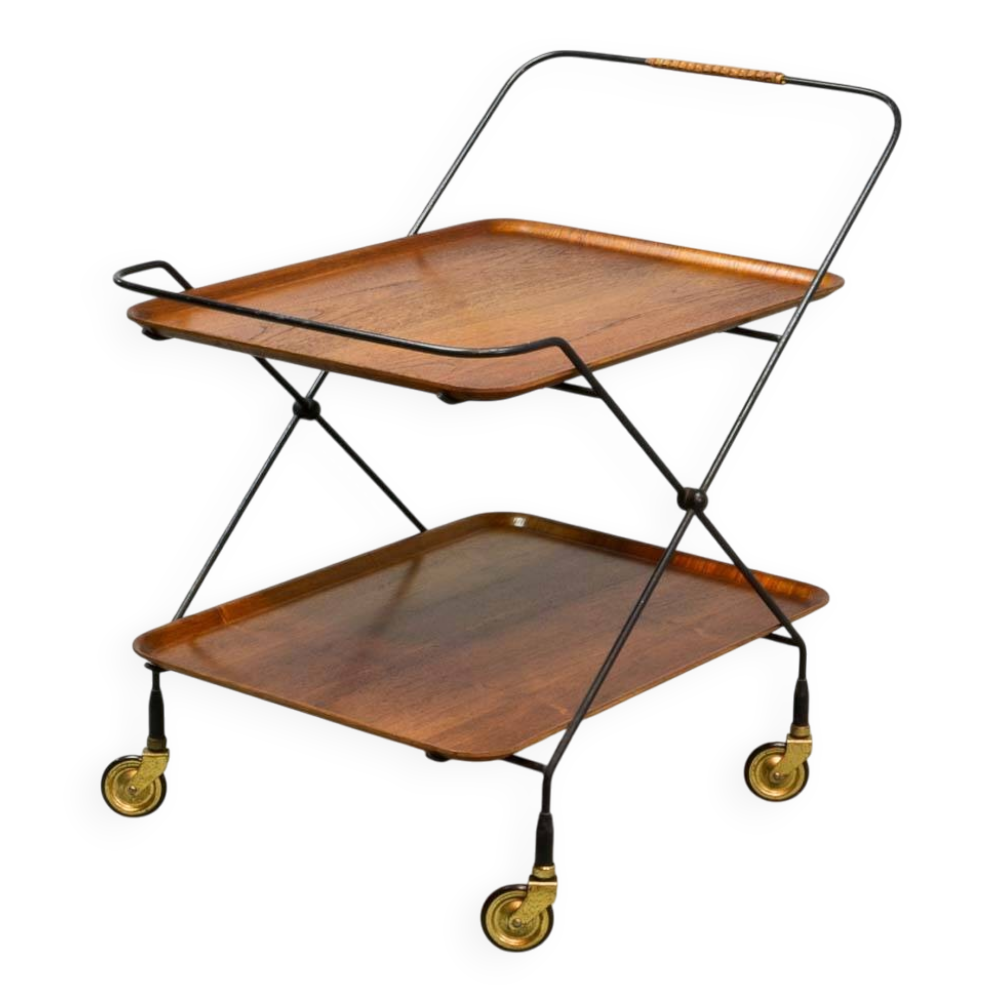 Minimalistic Paul Nagel Teak and Steel Teatrolley. Germany, 1950s