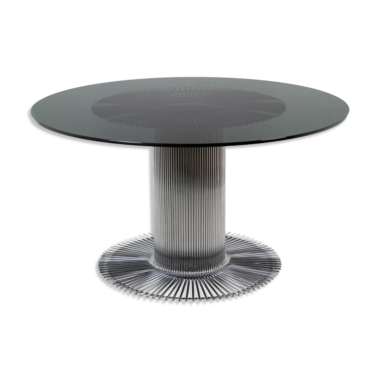 Gastone Rinaldi, Round table in chromed metal and smoked glass, 1970s