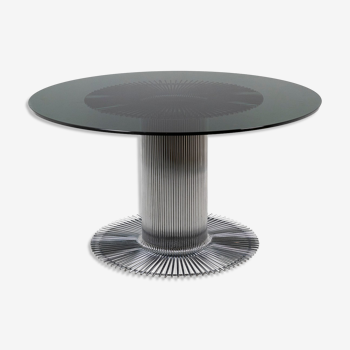 Gastone Rinaldi, Round table in chromed metal and smoked glass, 1970s