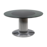 Gastone Rinaldi, Round table in chromed metal and smoked glass, 1970s
