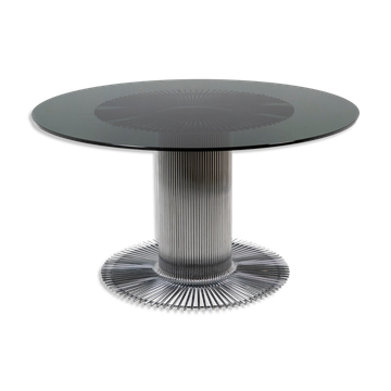 Gastone Rinaldi, Round table in chromed metal and smoked glass, 1970s