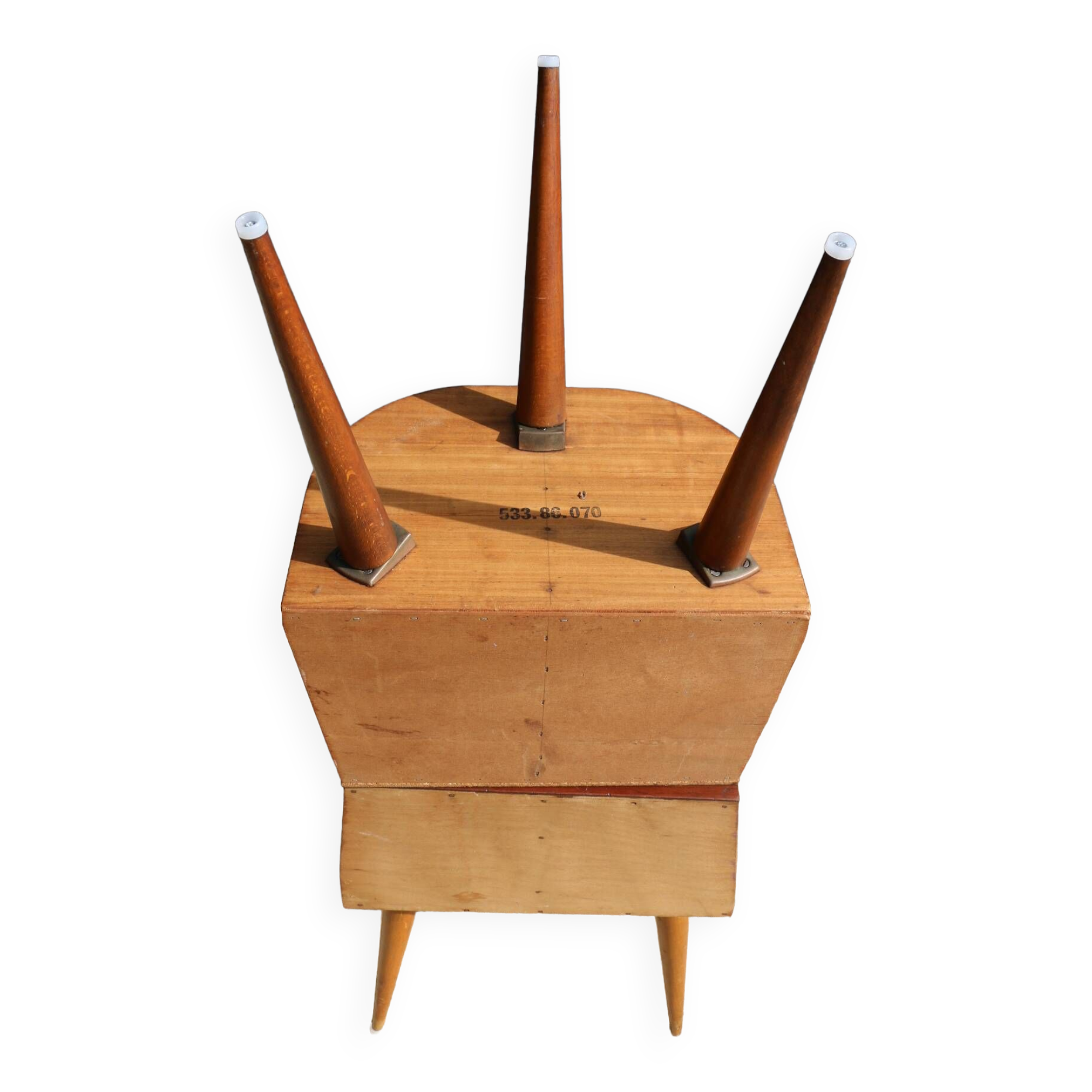 Pair of oak veneered tripod bedside tables 1950