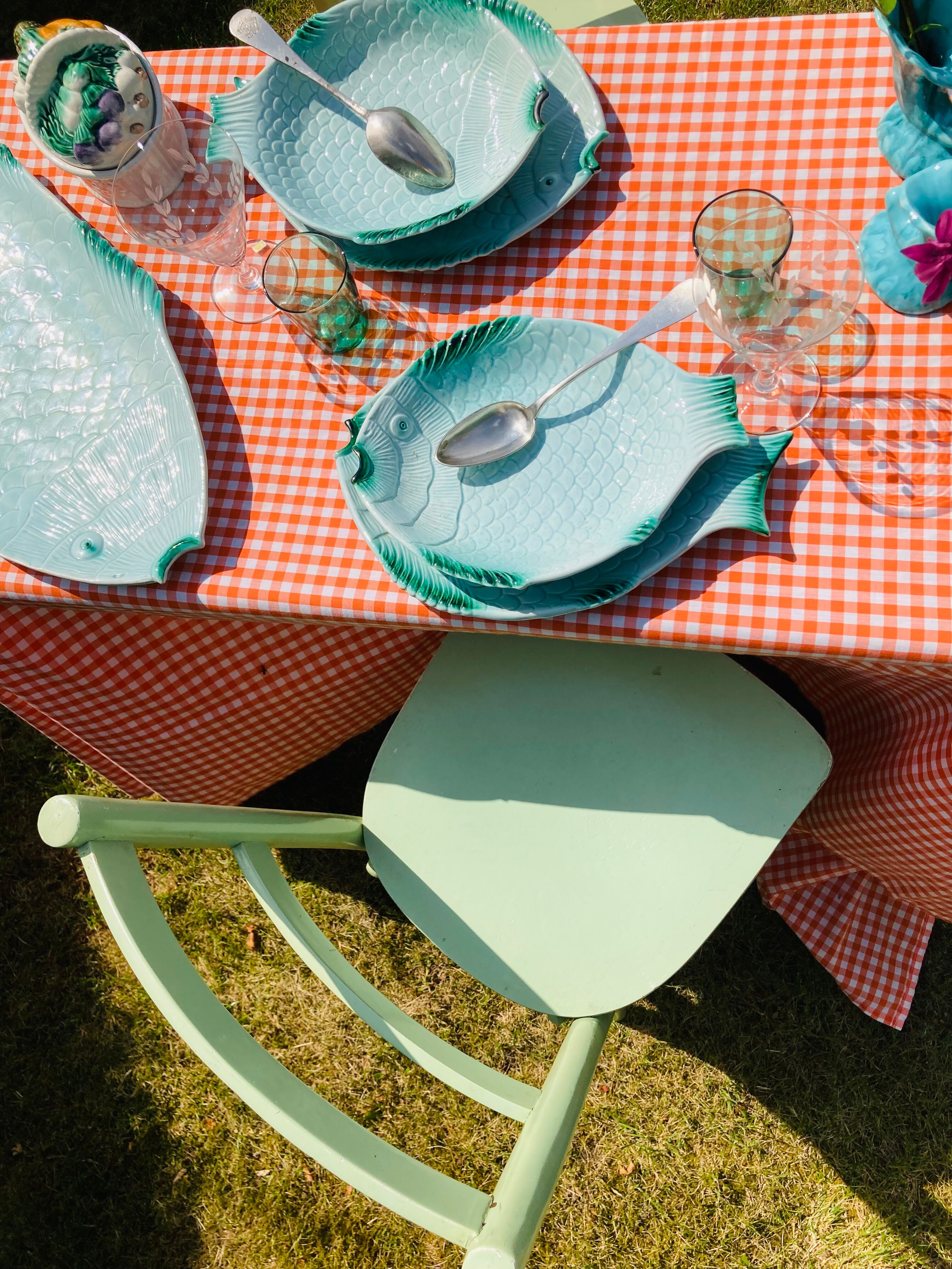 Set of 6 green patinated bistro chairs