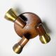 Model 837 Trio-Light Adjustable Ceiling Lamp In Wood And Brass By Temde Leuchten, Switzerland 1960S