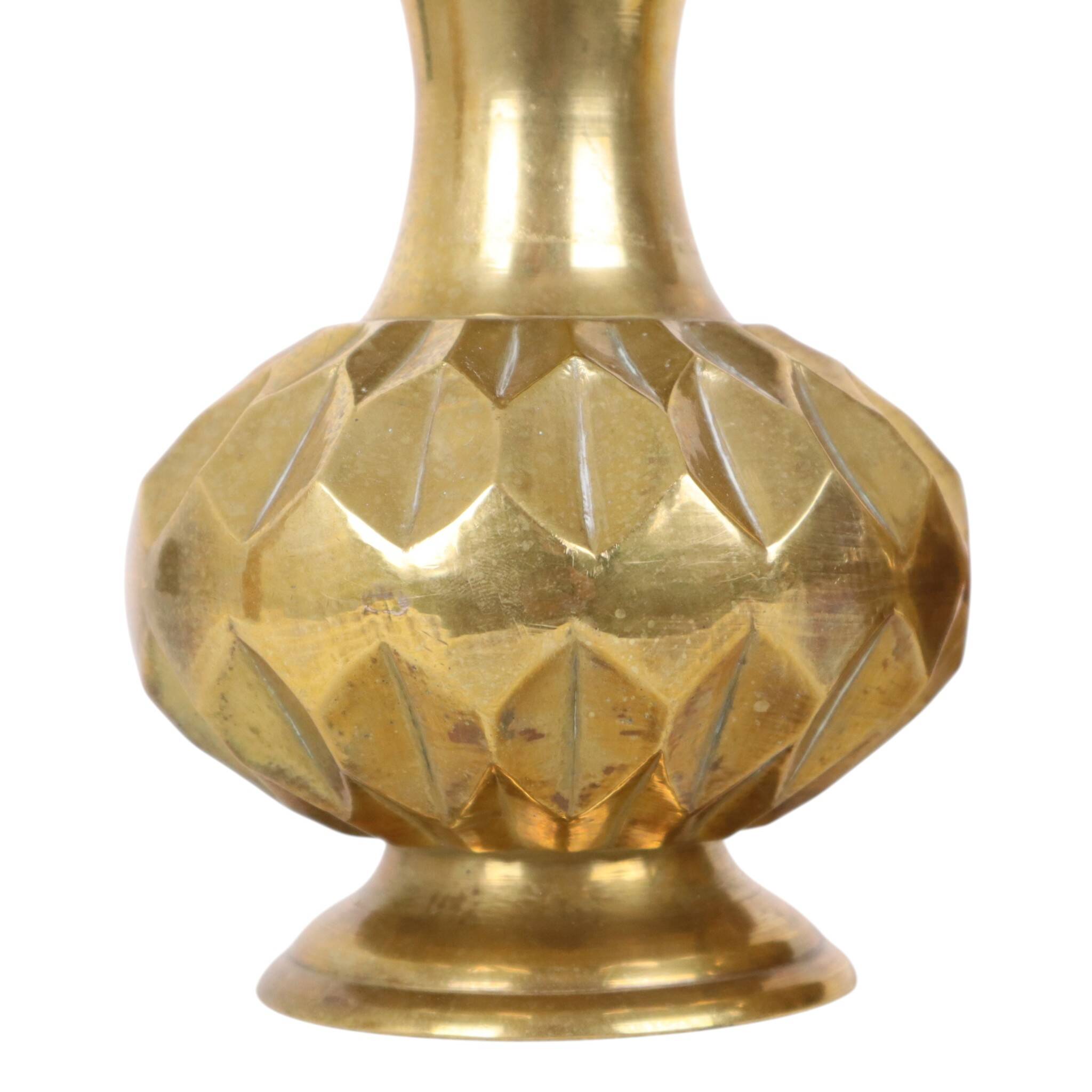Pair of Brass Vases, Geometric Design, 15 cm