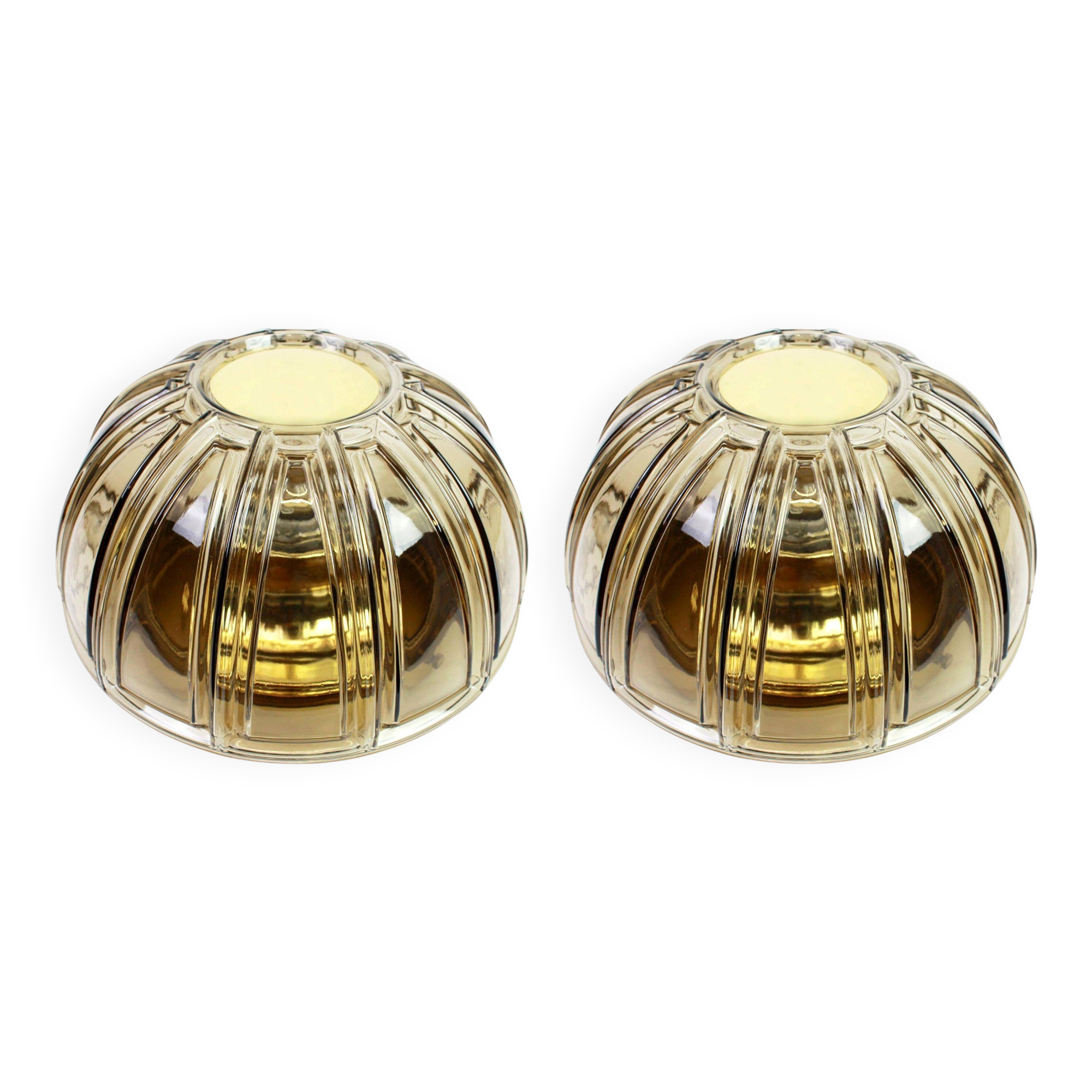 Pair of wall sconces or ceiling lights in brass and amber glass by Limburg, Germany, 1960s.