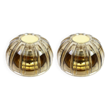 Pair of wall sconces or ceiling lights in brass and amber glass by Limburg, Germany, 1960s.