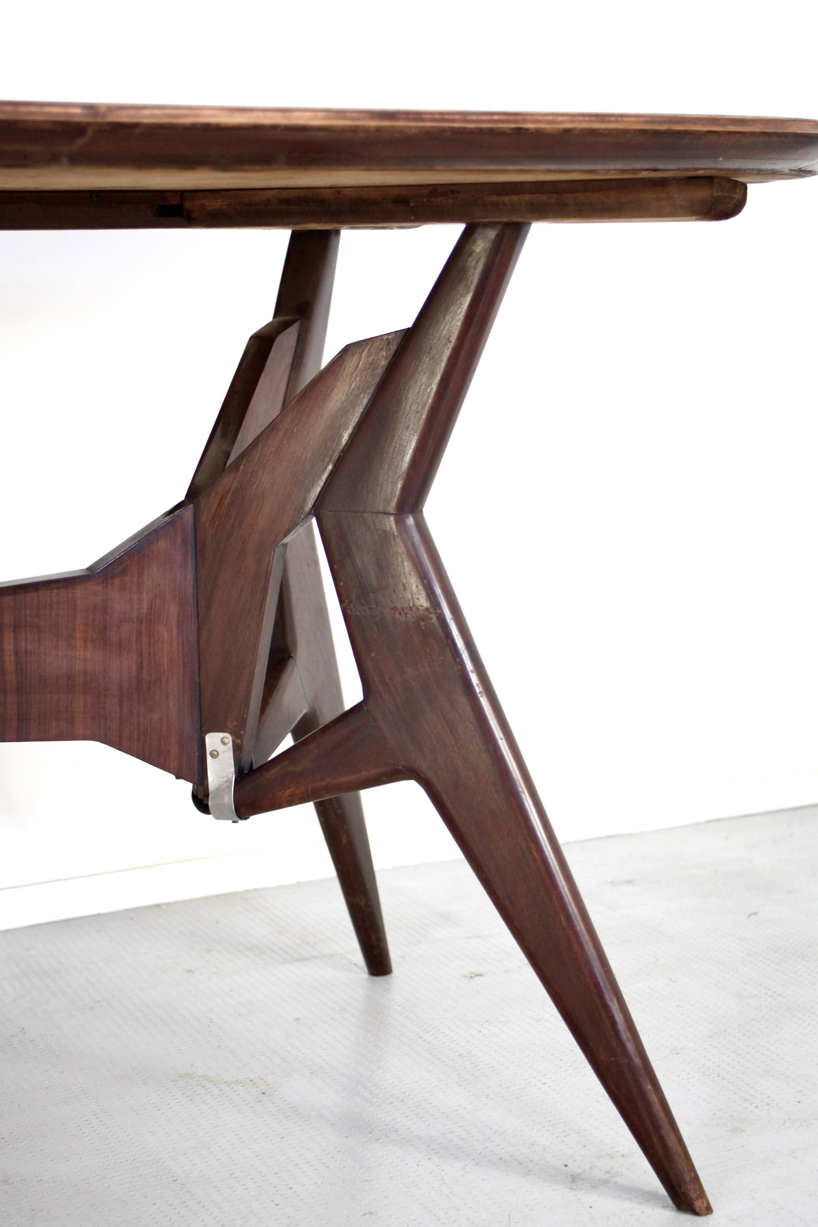 Midcentury Italian Oblong Marble Effect Table With Wood Base.