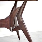 Midcentury Italian Oblong Marble Effect Table With Wood Base.