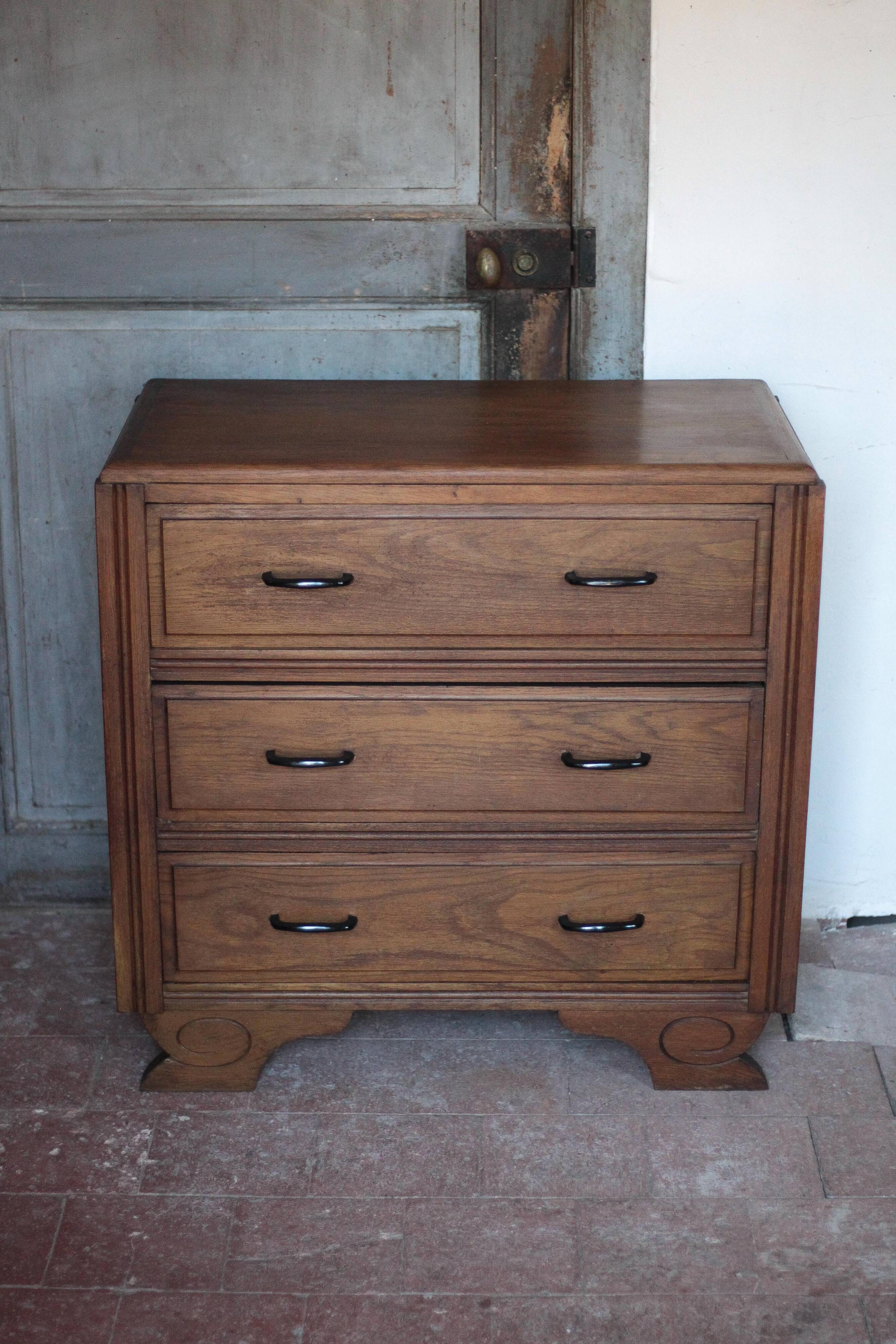 Commode bois 3 tiroirs, meuble de rangement, meuble ancien, art déco