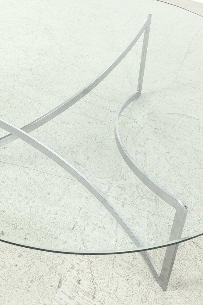 Table basse vintage en verre et acier