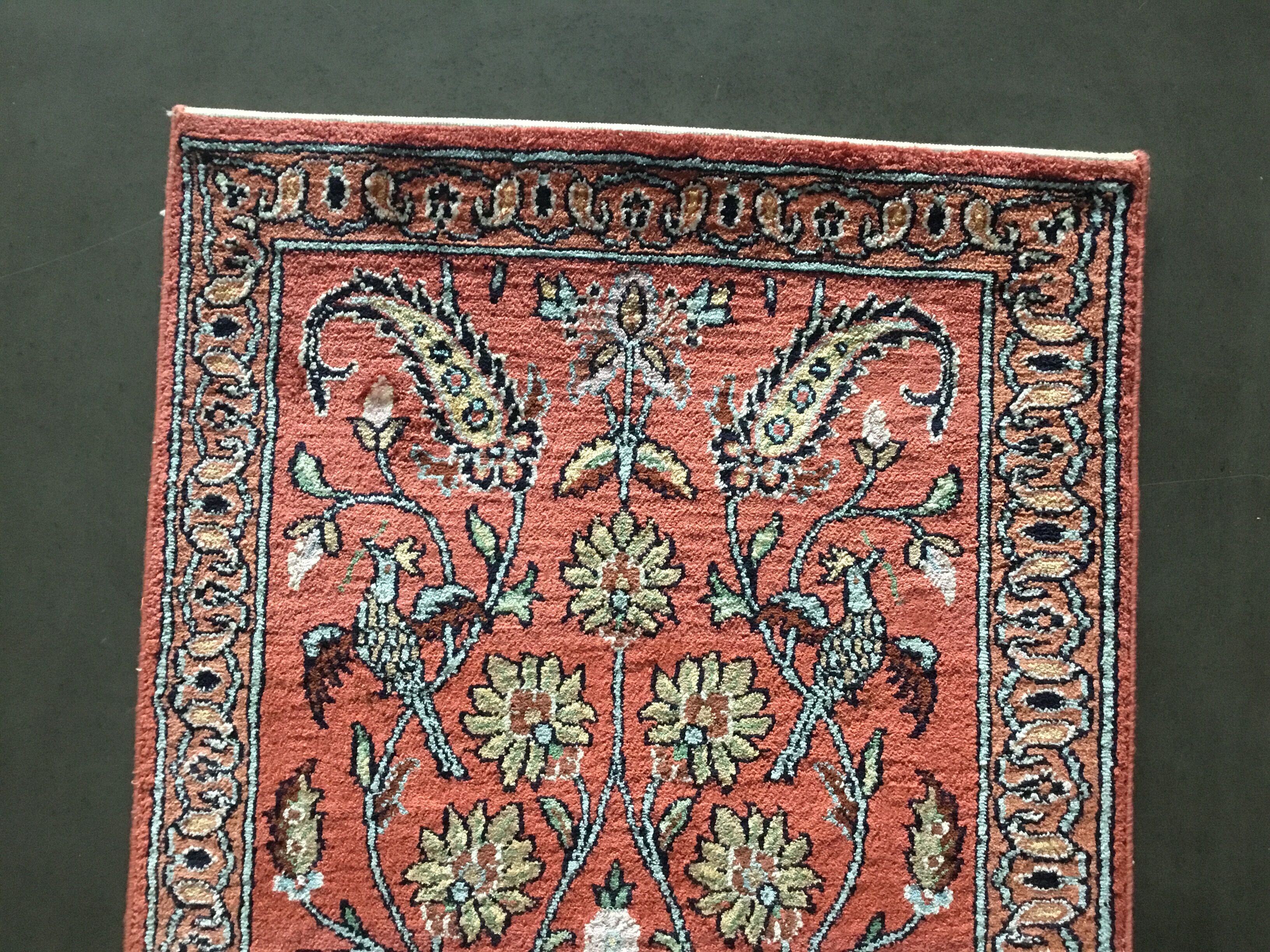 Tapis d’orient en cachemire et soie 44x92cm