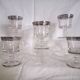 Set of 5 engraved Murano wine (or water) glasses, silver rim