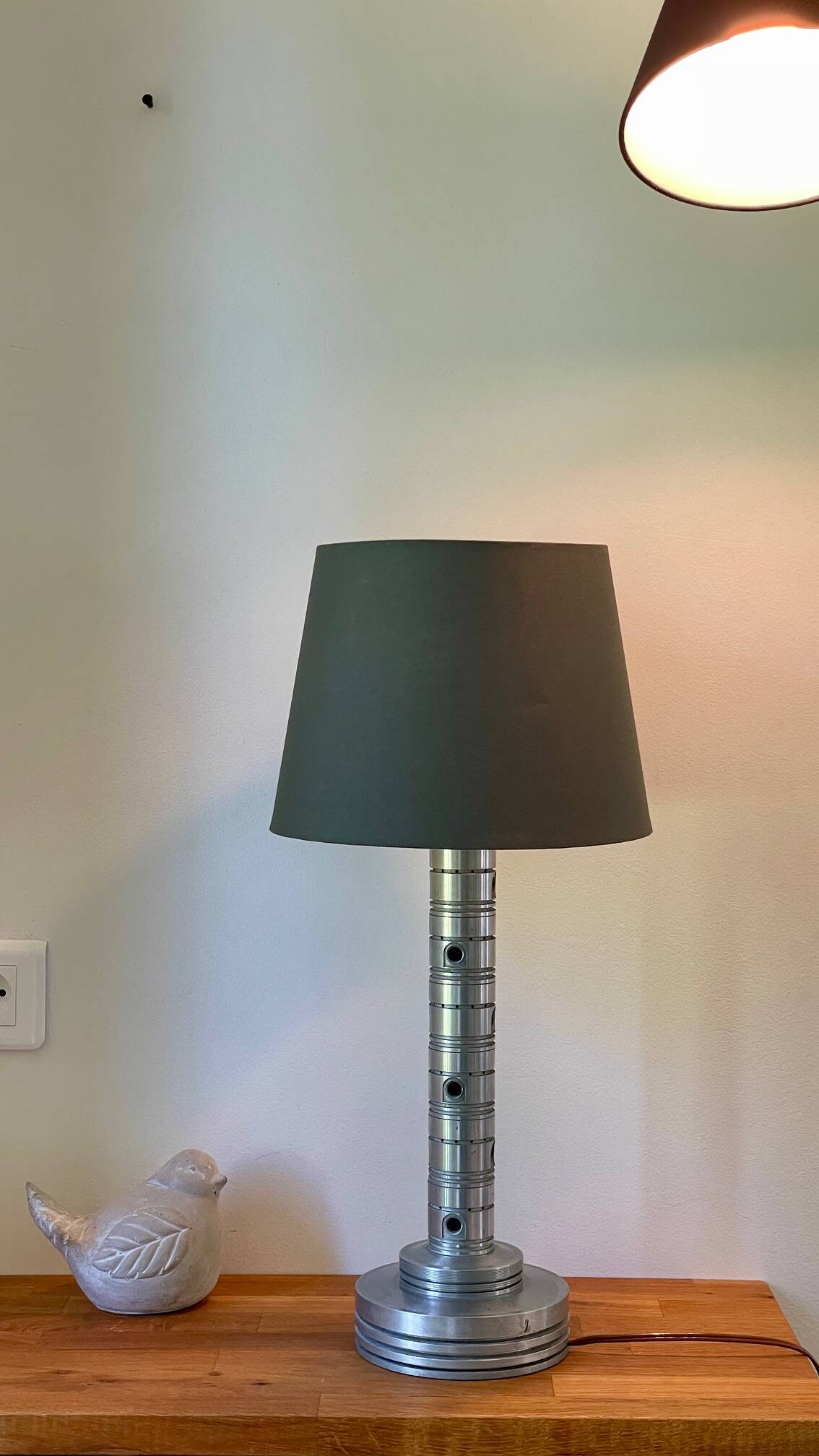 Industrial lamp polished metal and fabric kaki vintage