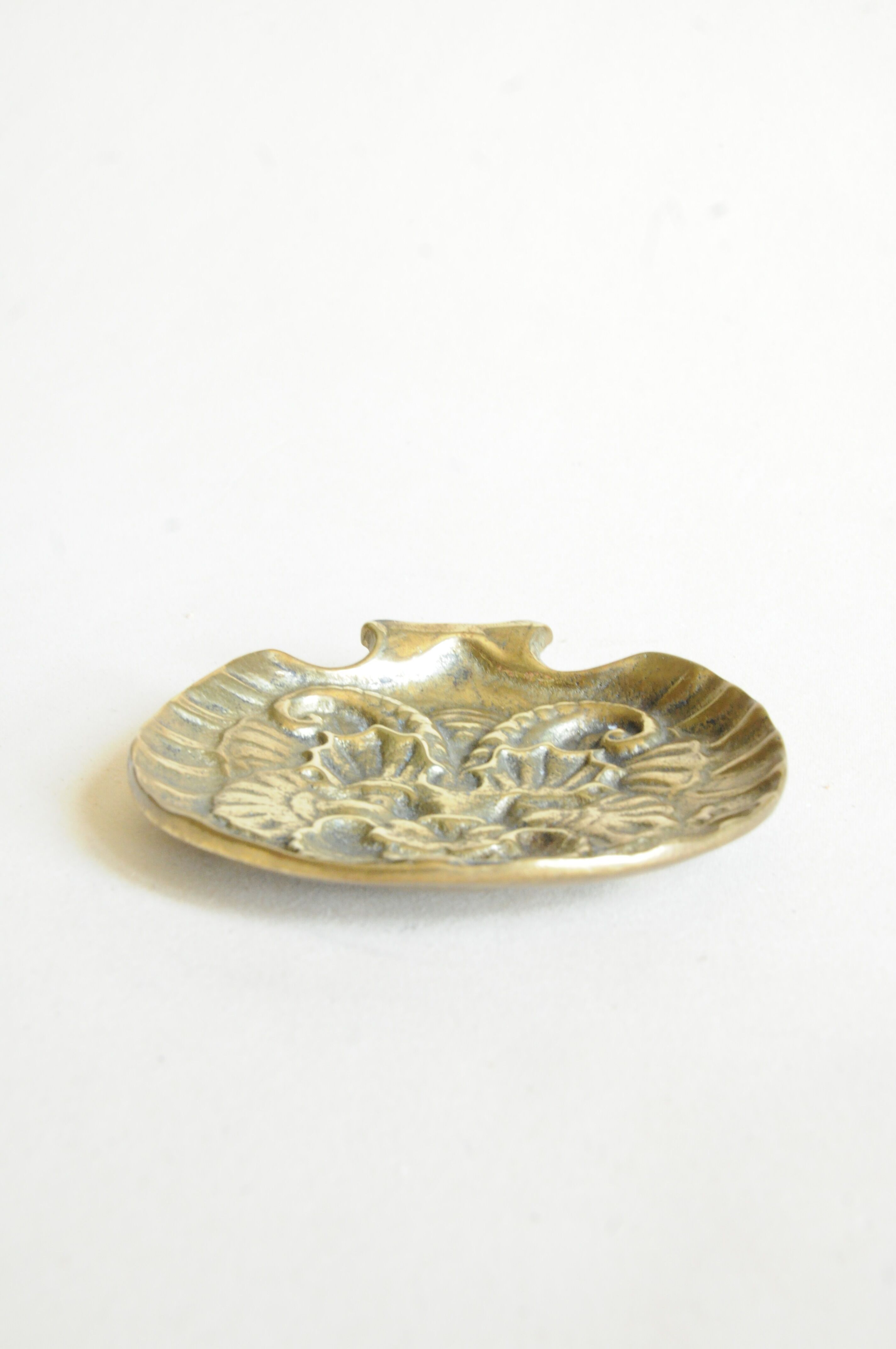 Antique Brass Catchall - Animal Motif and Shell Design