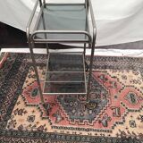 Dessert on wheels with removable tray in chrome metal and smoked glass