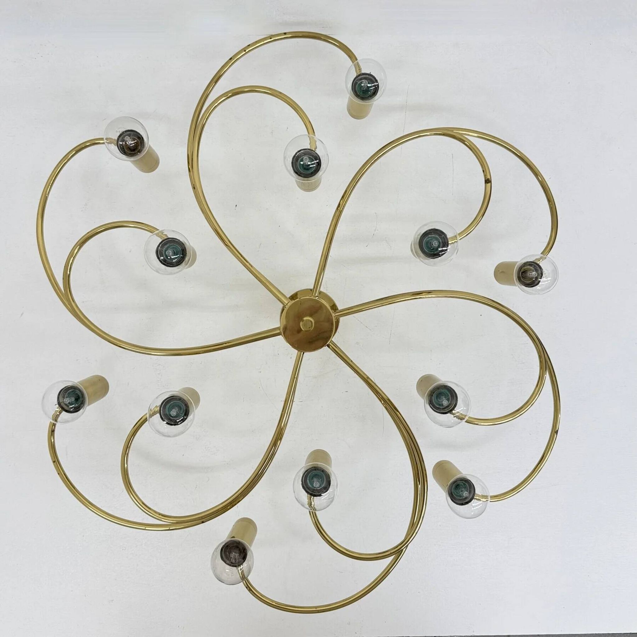 Leola sculptural brass 12-light ceiling or wall flush mount, 1970s
