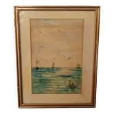 watercolor circa 1900 view of the Arcachon Basin by Raoul Dosque