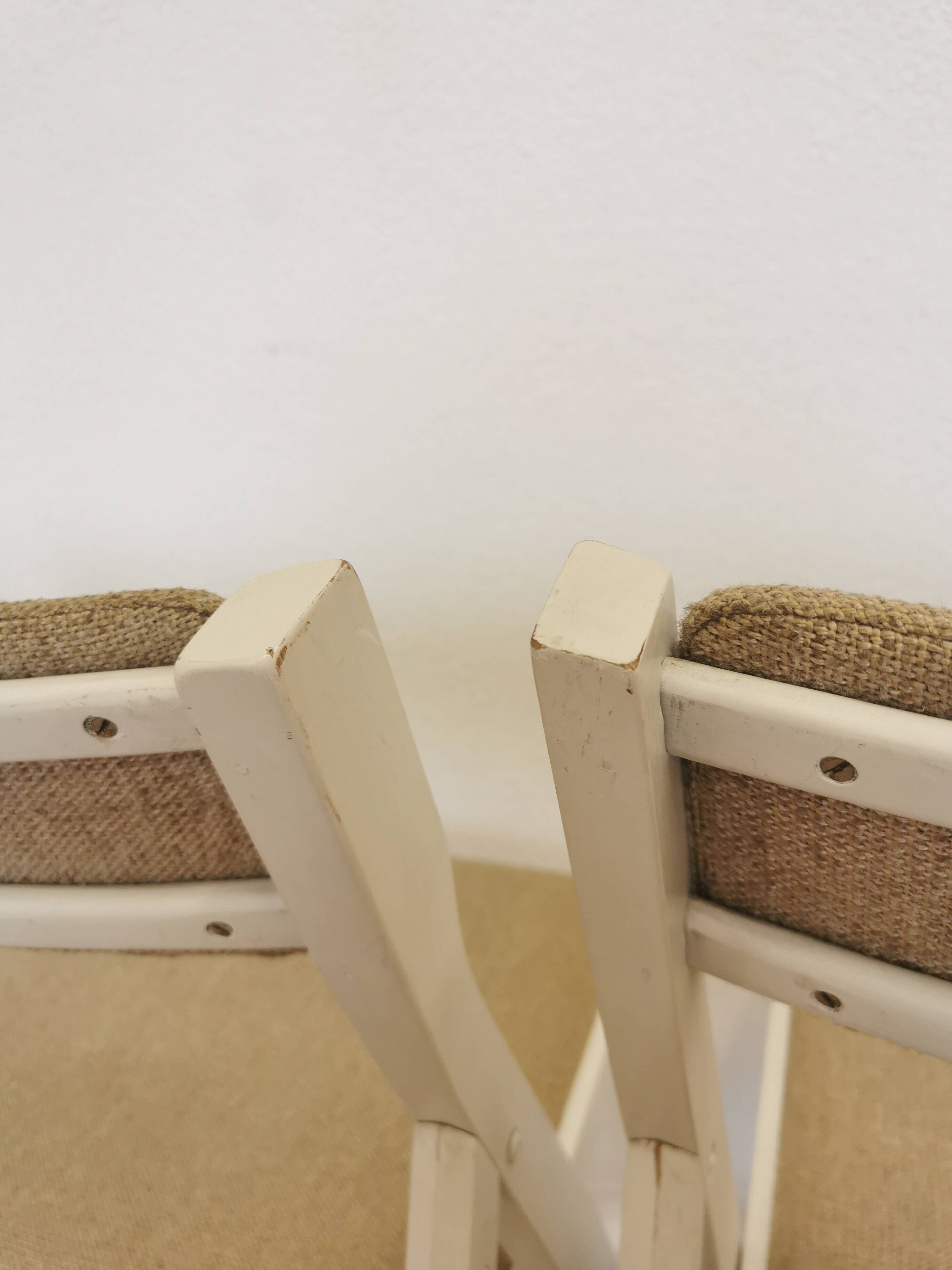 Set of 4 Vintage Wooden Folding Lounge Chairs: Beige Fabric, STOL Kamnik 1970