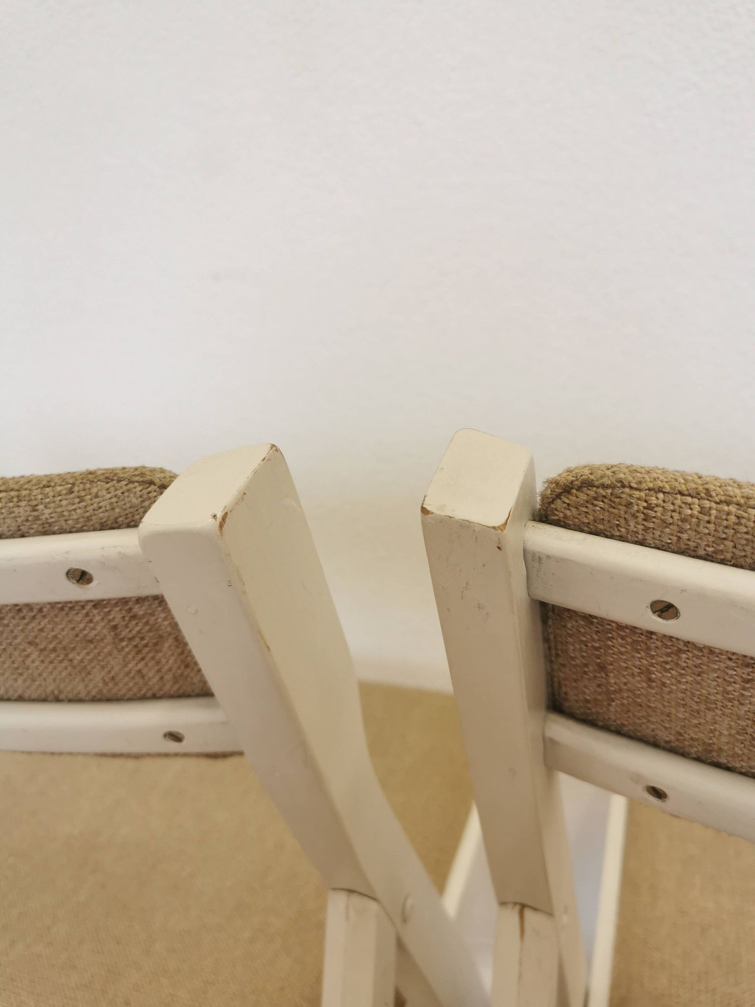 Set of 4 Vintage Wooden Folding Lounge Chairs: Beige Fabric, STOL Kamnik 1970