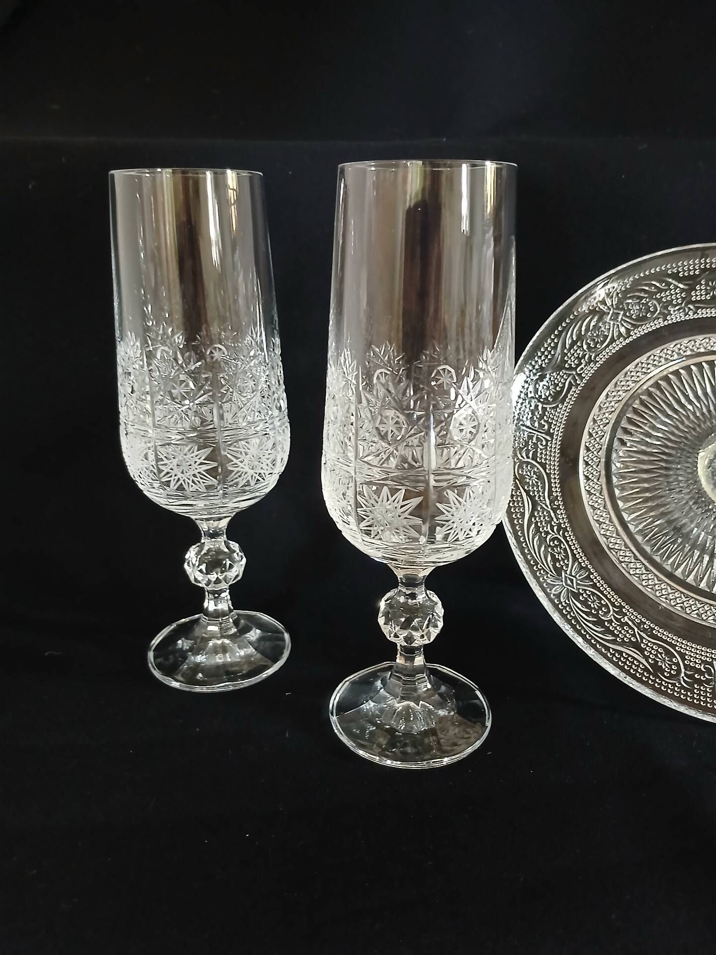2 antique champagne flutes
