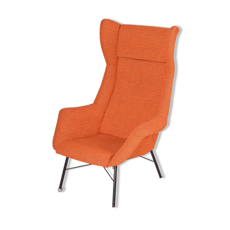 Orange Mid Century Modern armchair, made in 1960s Czechia