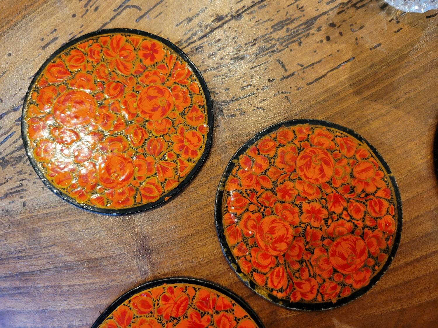 Under a painted wooden frame