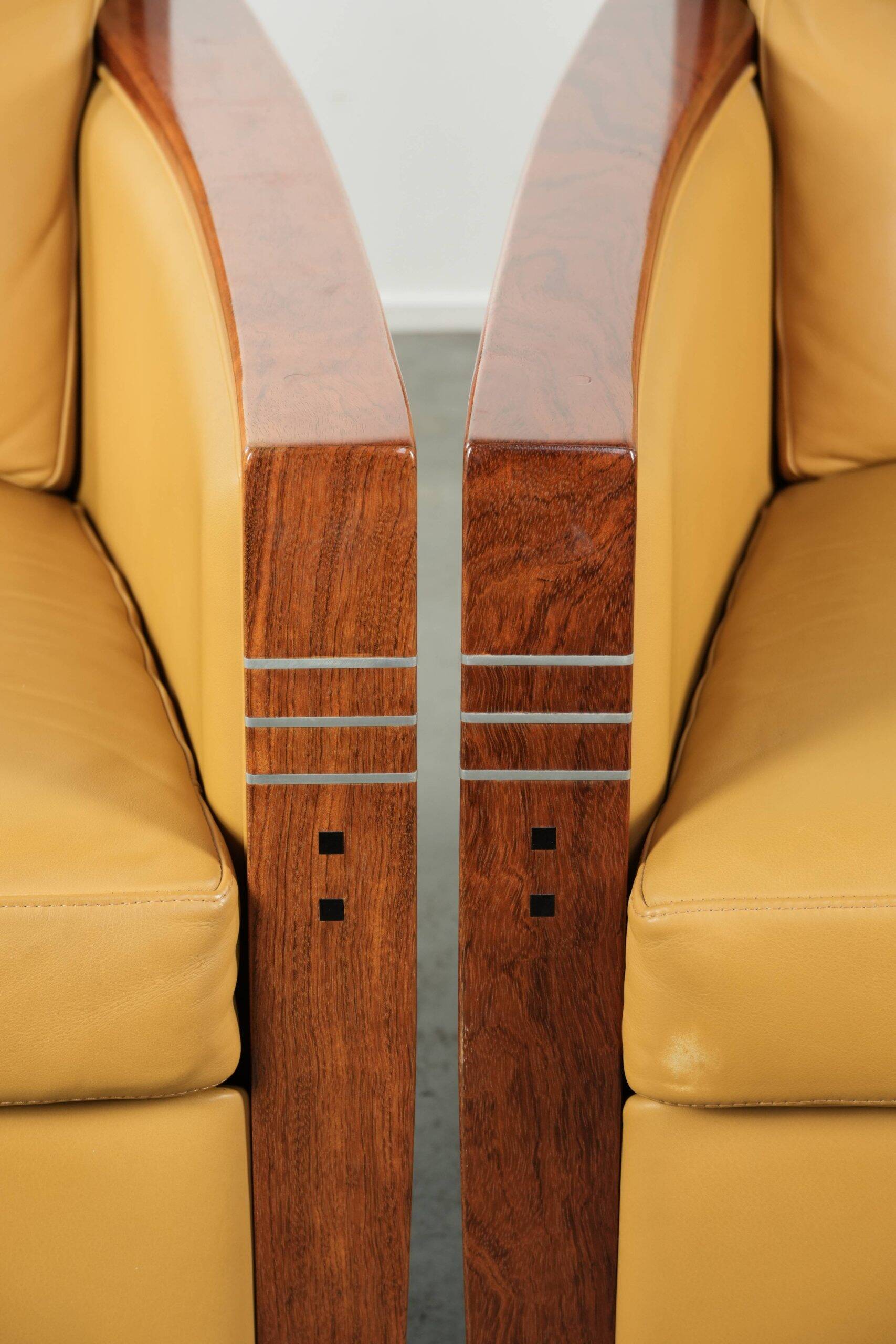 Set of two beautiful yellow cowhide Art Deco design armchairs