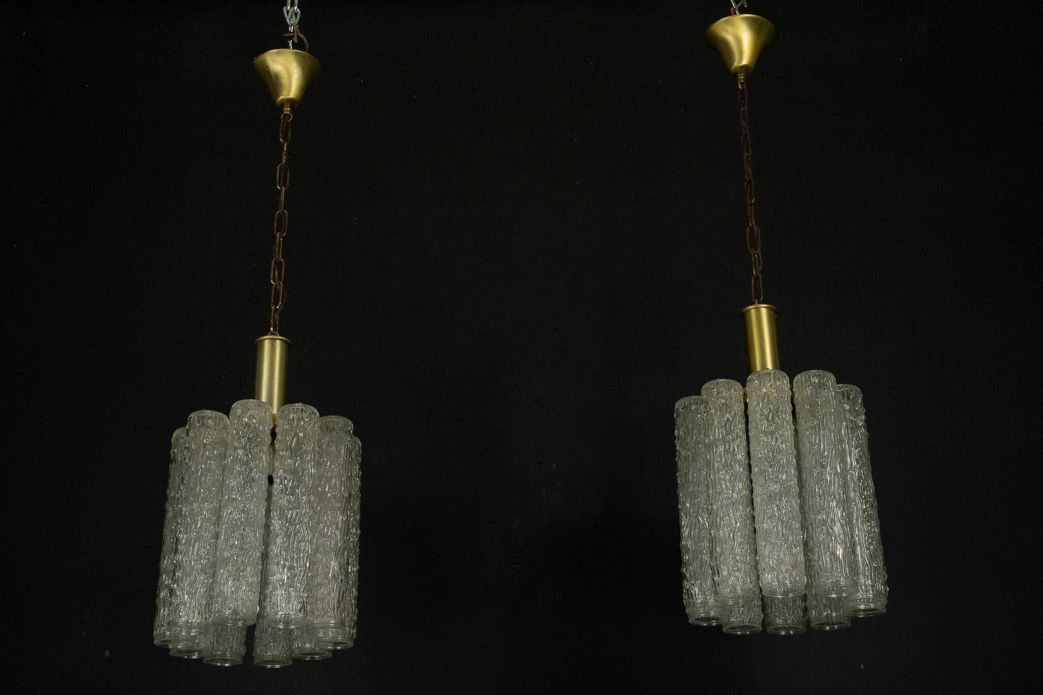 Pair of Murano glass and brass chandeliers