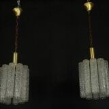 Pair of Murano glass and brass chandeliers