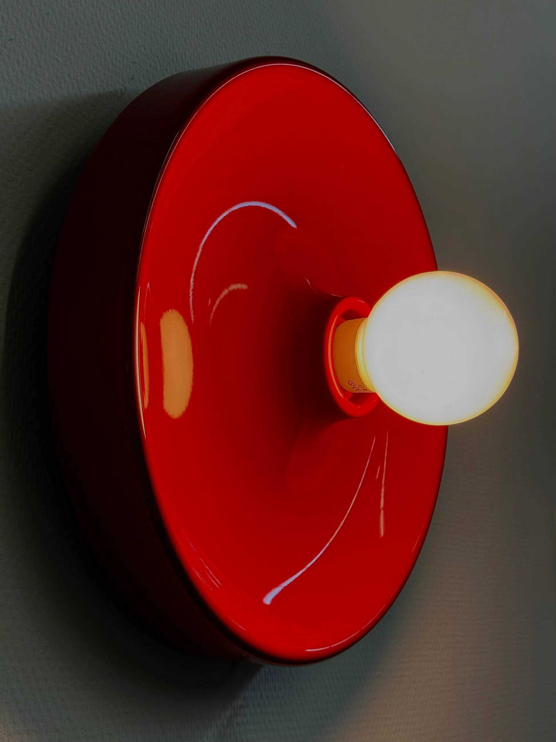 Red space age disc lamp by Enrico Tronconi