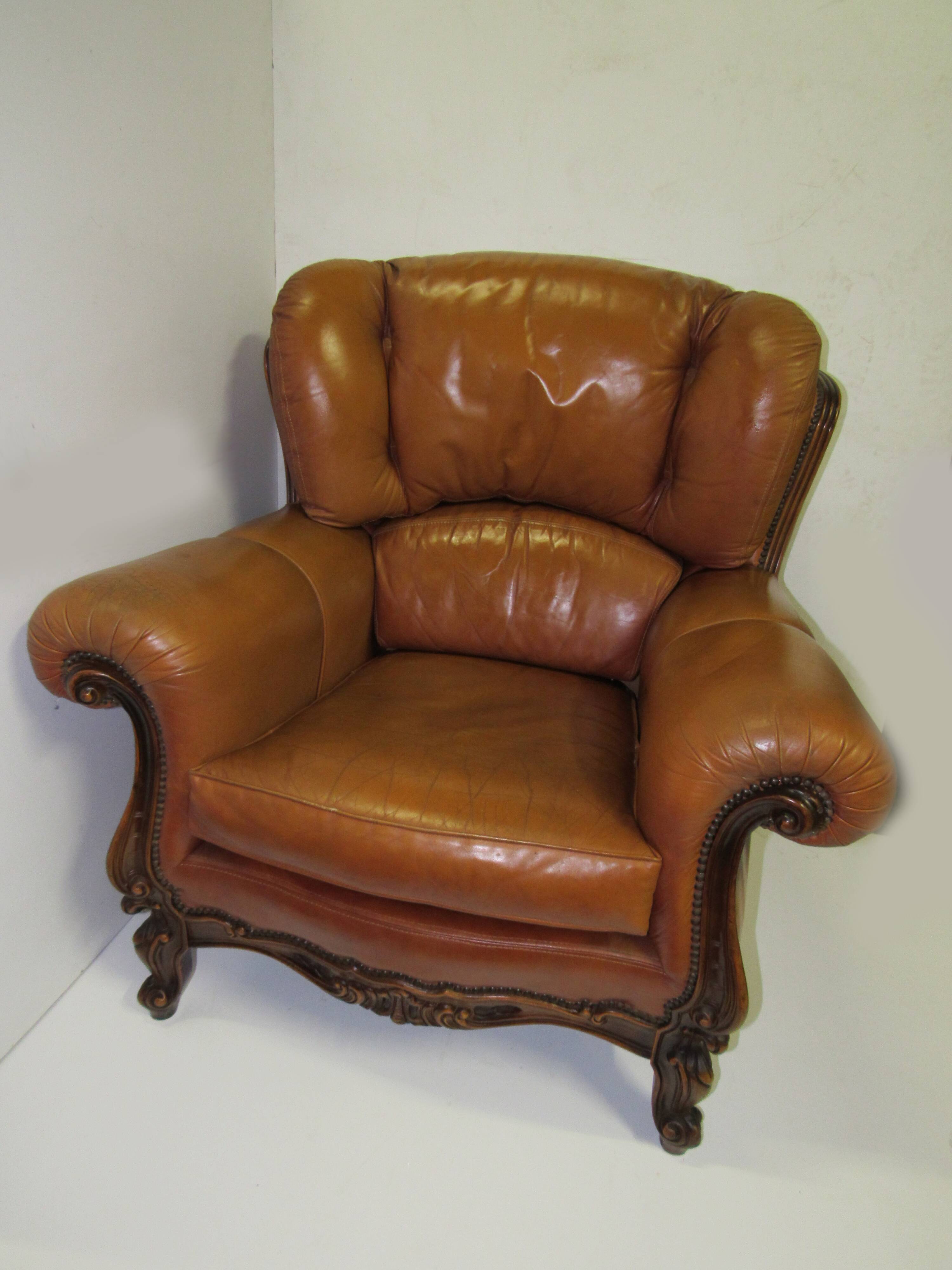 Louis XV style tawny leather chair