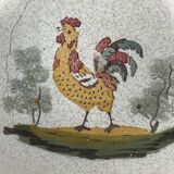Regional earthenware small hollow dish decorated with 20th century rooster