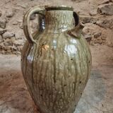 Pot à huile ancien en terre cuite – XIXe siècle – Émaillé vert