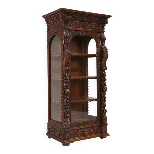 Vitrine de style baroque en chêne, Belgique, années 1950