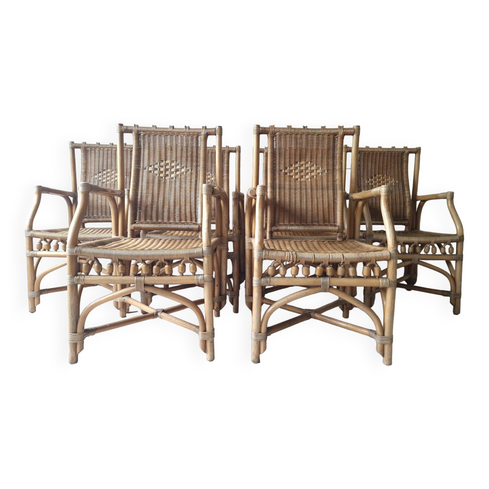 Set of 6 wicker armchairs