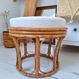 Rattan and terry fabric pouf